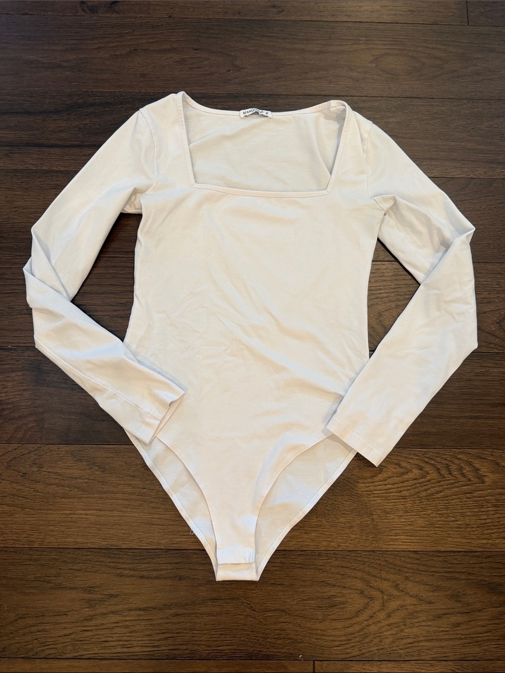 Mangopop White Long Sleeve Square Neck Bodysuit Size Small - C27-131